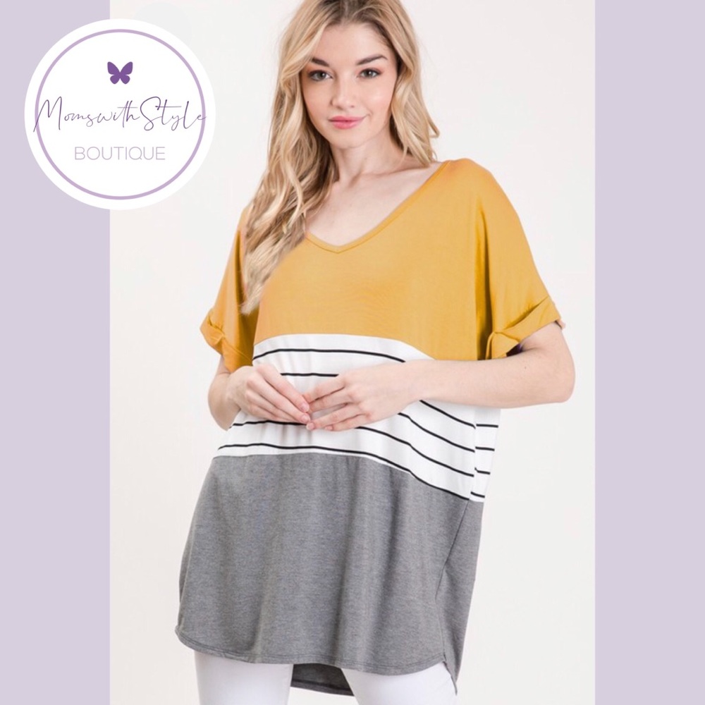 NWT women’s Mustard piko blouse top t-shirt